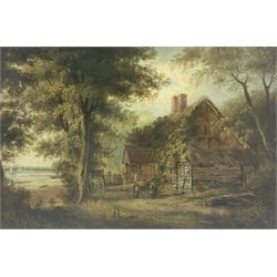 English School (19th century): Cottage by the Lake, oil on panel unsigned 21cm x 31cm