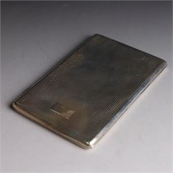 1920s silver cigarette case, with engine turned decoration and vacant cartouche, hallmarked Harman Brothers, Birmingham 1921, H13cm