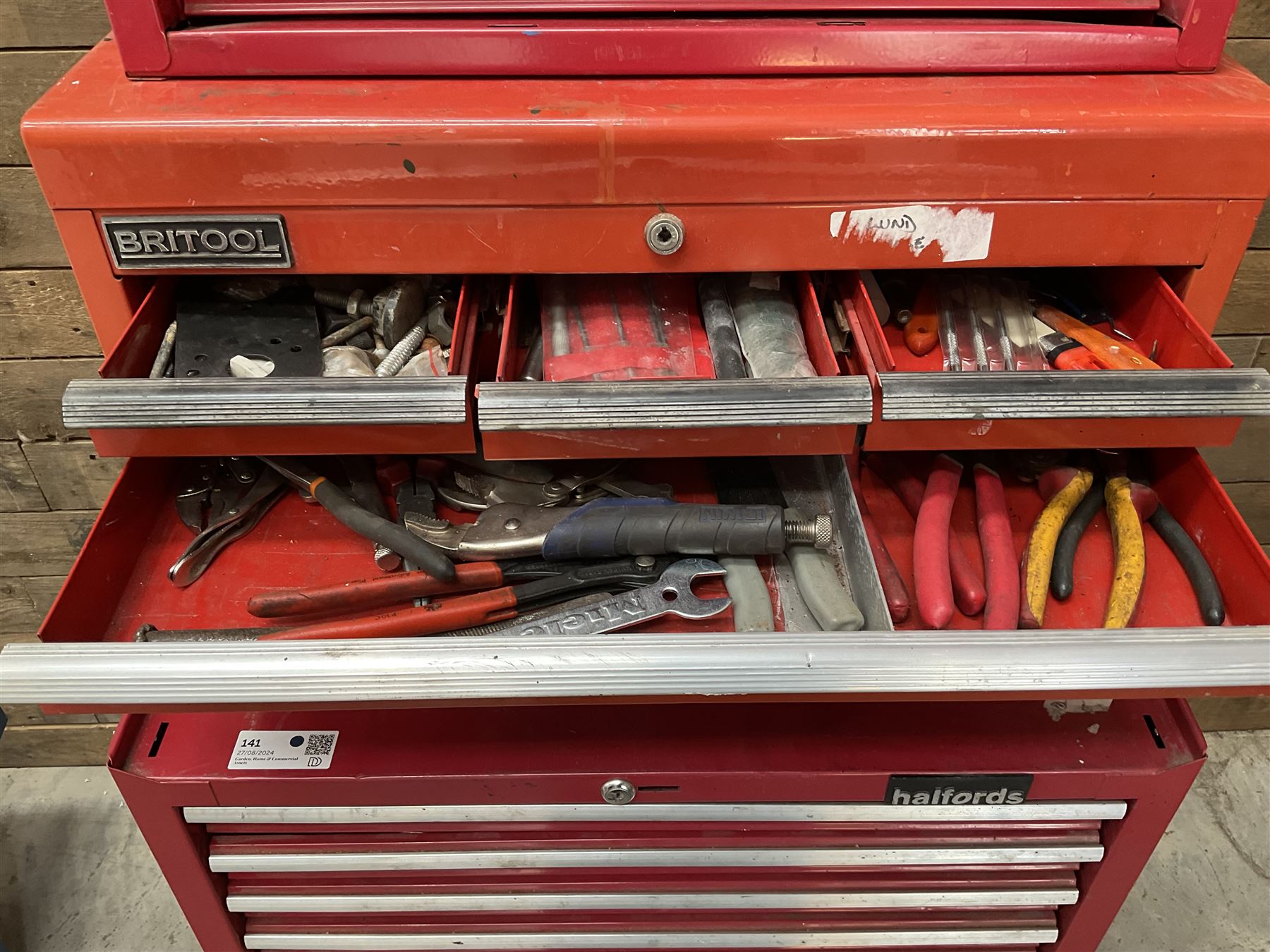 Britool, Halfords and Stack-on red tool chests with contents