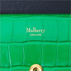 Mulberry - ‘Harlow Medium’ wallet in Emerald Green crocodile-embossed leather, the double envelope flap with gold-tone twist-ring Rider’s Lock fastening, opening to a gusseted interior with four card slots, zipped coin compartment and front press-stud pocket, with box