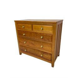 Knightman - cherrywood chest, fitted with two short and three long drawers, with panelled sides on square feet by Horace Knight workshop of Balk, Thirsk