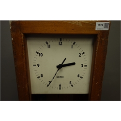  Gents' of Leicester teak cased electric master clock with pendulum, enclosed by glazed door, Arabic dial, H129cm - glass missing and damage to door  