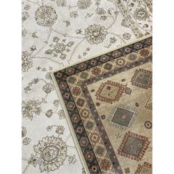 Persian design sand ground rug (232cm x 160cm); pale green ground rug (159cm x 83cm)