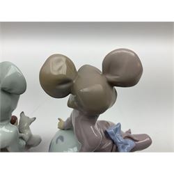 Two lladro figures, comprising Restful Mouse no 5882 and Mischievous Mouse no 5881, both with original boxes, largest example H19cm  