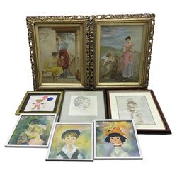 Pair of classical Victorian lithographs, three retro Soulet prints, and small quantity of further pictures