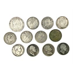 King George III 1819 silver crown coin with twelve half crowns of George III, George IIII and William IIII dated 1817, 1818, 1819, 1820, two 1823, 1825, two 1834, 1835 and 1836