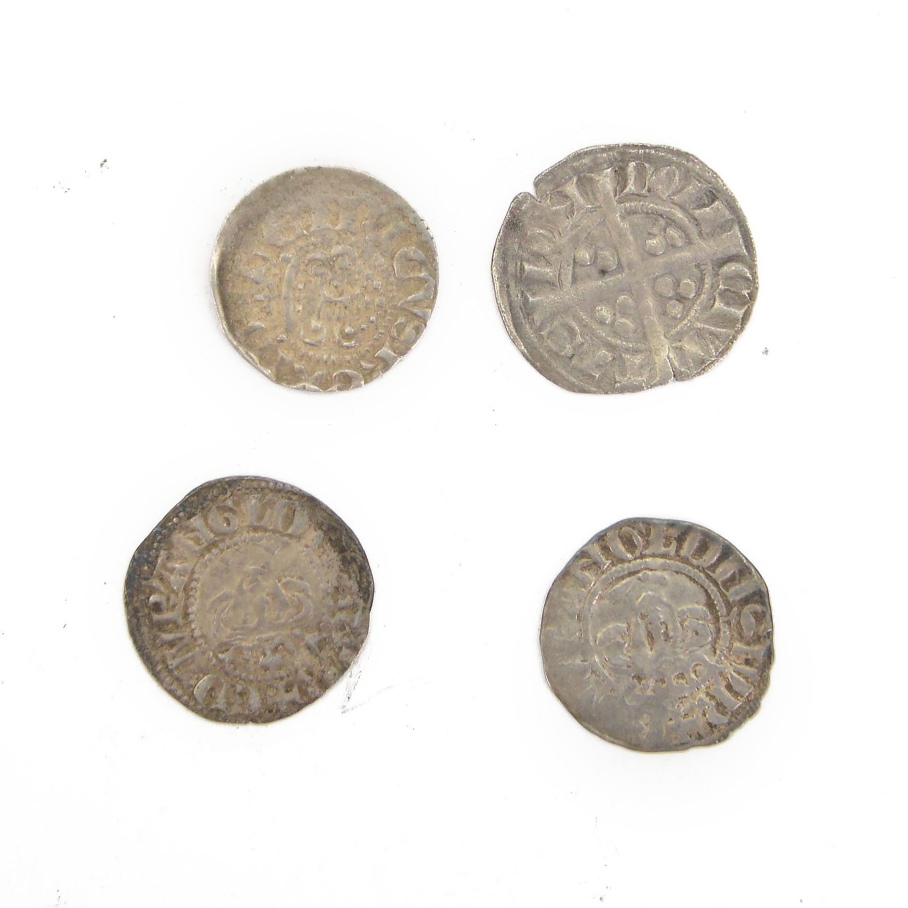 Four hammered silver coins, weighing 1.23, 1.39, 1.40 and 1.41 grams