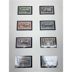 Falkland Islands, King Edward VII and later stamps, including 1904-12 values to one shilling unused, King George V 1912-20 values to five shillings unused etc, housed on pages