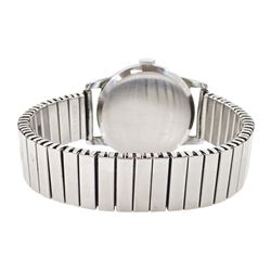 Tudor gentleman's stainless steel manual wind wristwatch, circa 1950's, Ref. 12856, silvered textured dial with Arabic hour markers and subsidiary seconds hands, back case signed Dennison for Rolex and numbered 12856 6545, on expanding stainless steel strap