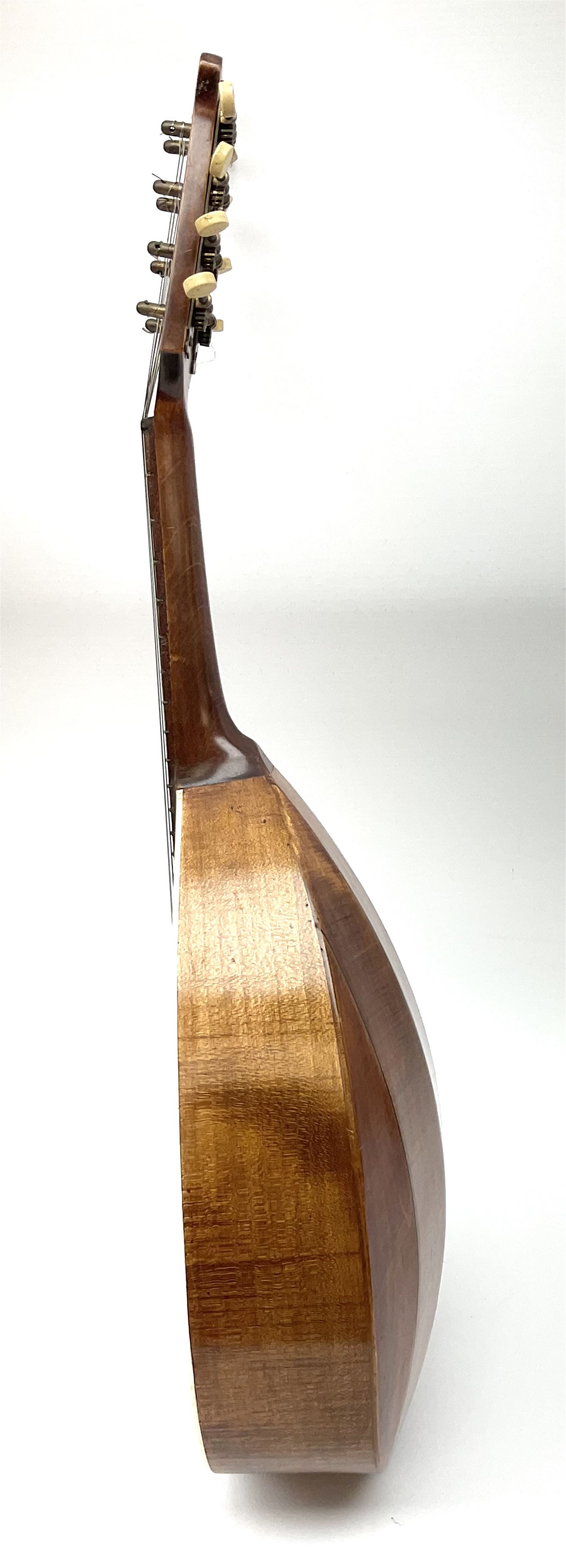 Melody-Uke four-string ukelele banjo, makers plaque to head stock L59cm; and Italian eight-string lute-back mandolin with mahogany stained segmented maple back and spruce top L59cm (2)