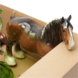 Collection of Victorian green glass, Doulton Lambeth, Beswick horse, Masons Ironstone in box, etc 