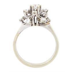 18ct gold diamond cluster ring, the principal round brilliant cut diamond of approx 0.20 carat, surrounded by twelve round brilliant cut diamonds, total diamond wight 0.58 carat