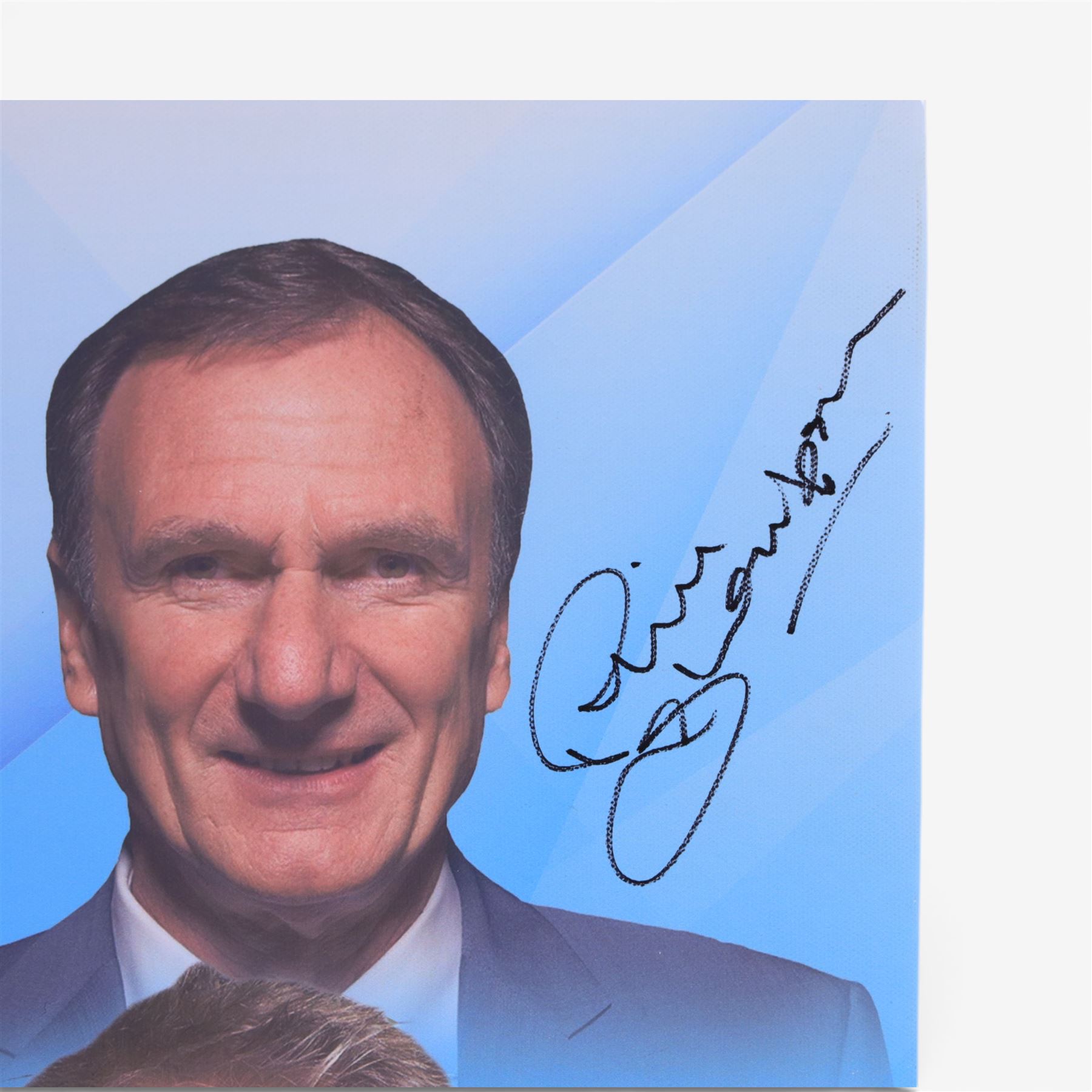 Soccer Saturday canvas, signed by Jeff Stelling, Matt le Tissier, Phil Thompson etc, H41cm, W51cm
