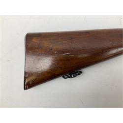 Westley Richards .310 Cadet Martini action rifle, the 63.5cm smooth bored barrel with one barrel band, walnut stock stamped 93/352 with hinged compartment to butt, serial no.3365, L103cm