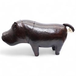 Omersa leather footstool in the form of hippopotamus, with silver 'The World of Thomas Sabo' charm collar, with original retail card tag, W80cm 