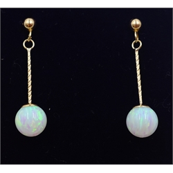  Pair of 9ct gold opal pendant ear-rings stamped 375  