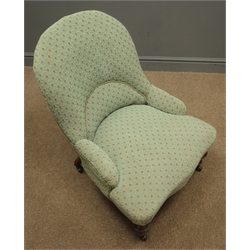  Victorian spoon back upholstered nursing chair, turned supports  