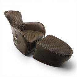 Timothy Oulton - saddle chair and stool upholstered in chocolate brown leather, with recli...