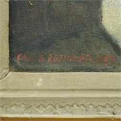 Paul S Robinson (British Mid-20th century): Figures on a Street in Hull, oil on canvas signed and dated 1953, 46cm x 66cm