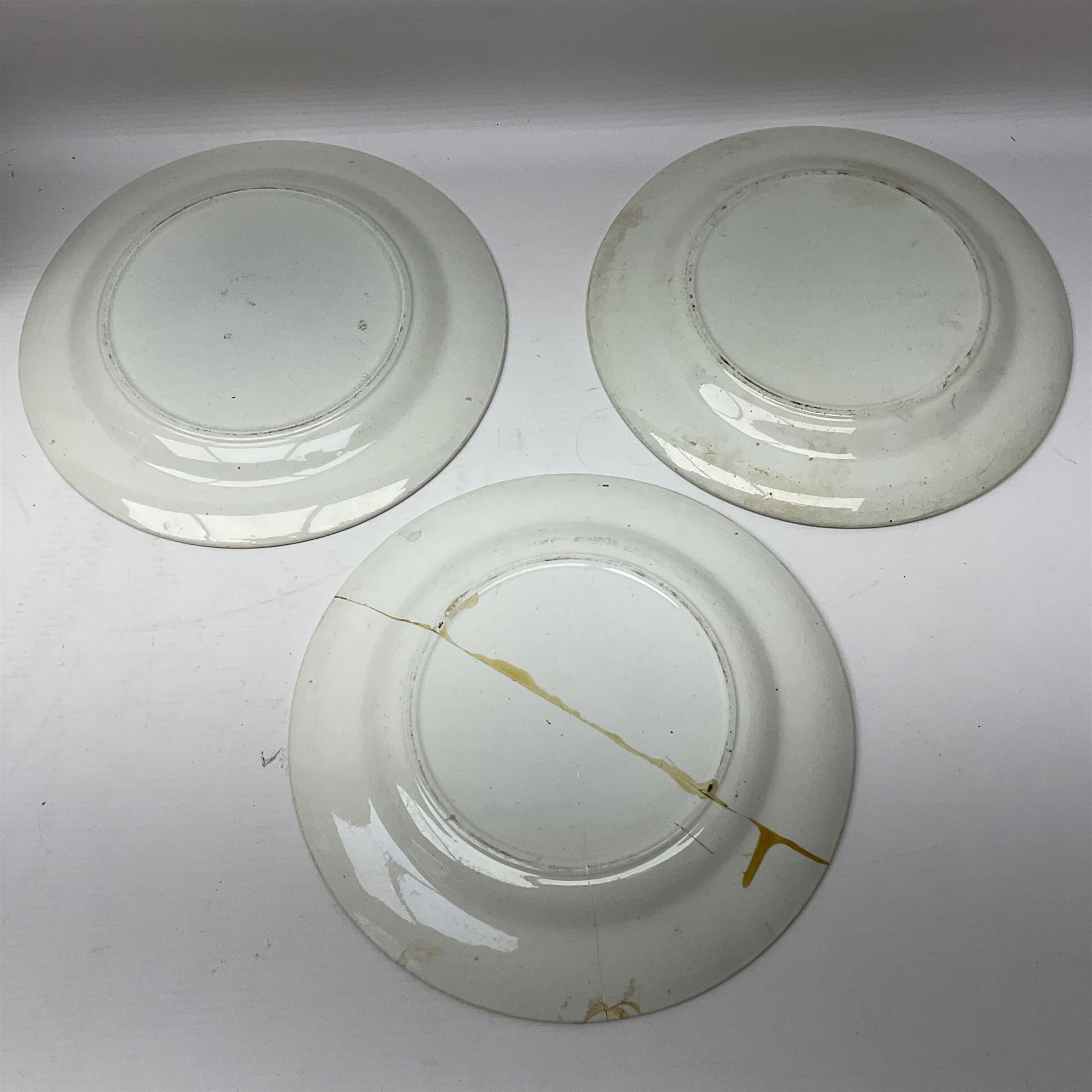 19th century Prattware table ware to include an oval footed dish decorated with a scene after Landseer 'Highland Music', retailed by James Muggleton L27.5cm, ‘The Truant’ plate after T. Webster, 'Blind Man's Buff' & 'Snap Dragon' tea plate, two side plates with malachite printed borders and others (17)