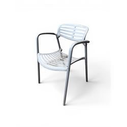 Set of eight mid-20th century painted aluminium garden armchairs, curved backs with shaped seat, stackable
