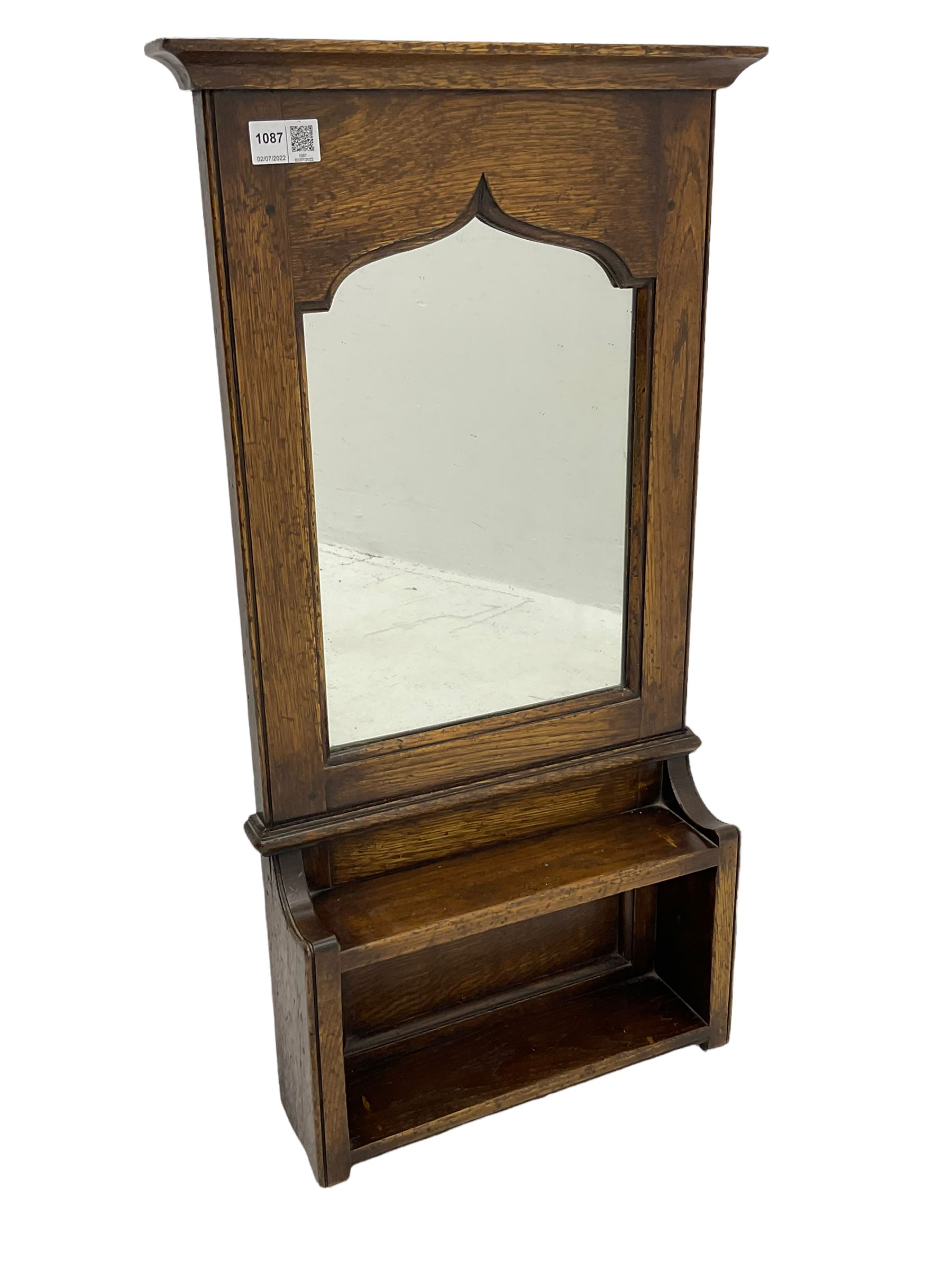 Traditional oak hall mirror, with key hooks