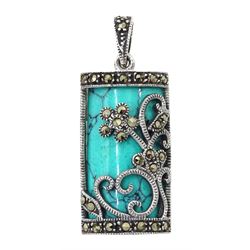 Silver turquoise and marcasite pendant, stamped 925