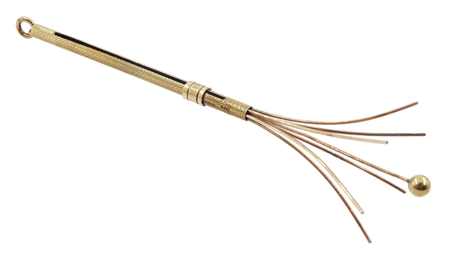 9ct gold propelling cocktail swizzle stick, hallmarked