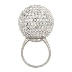 Palladium pave set round brilliant cut diamond ball ring, hallmarked, total diamond weight approx 15.00 carat