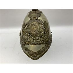 Victorian 1847 Pattern Officer's Helmet of the Inniskilling Dragoons, the white metal skull with gilt fittings including VR cypher to the plate; with leather liner H24cm