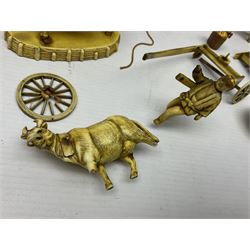 Collection of Japanese celluloid figures, including Rickshaw groups, fishing scene, oxen etc 