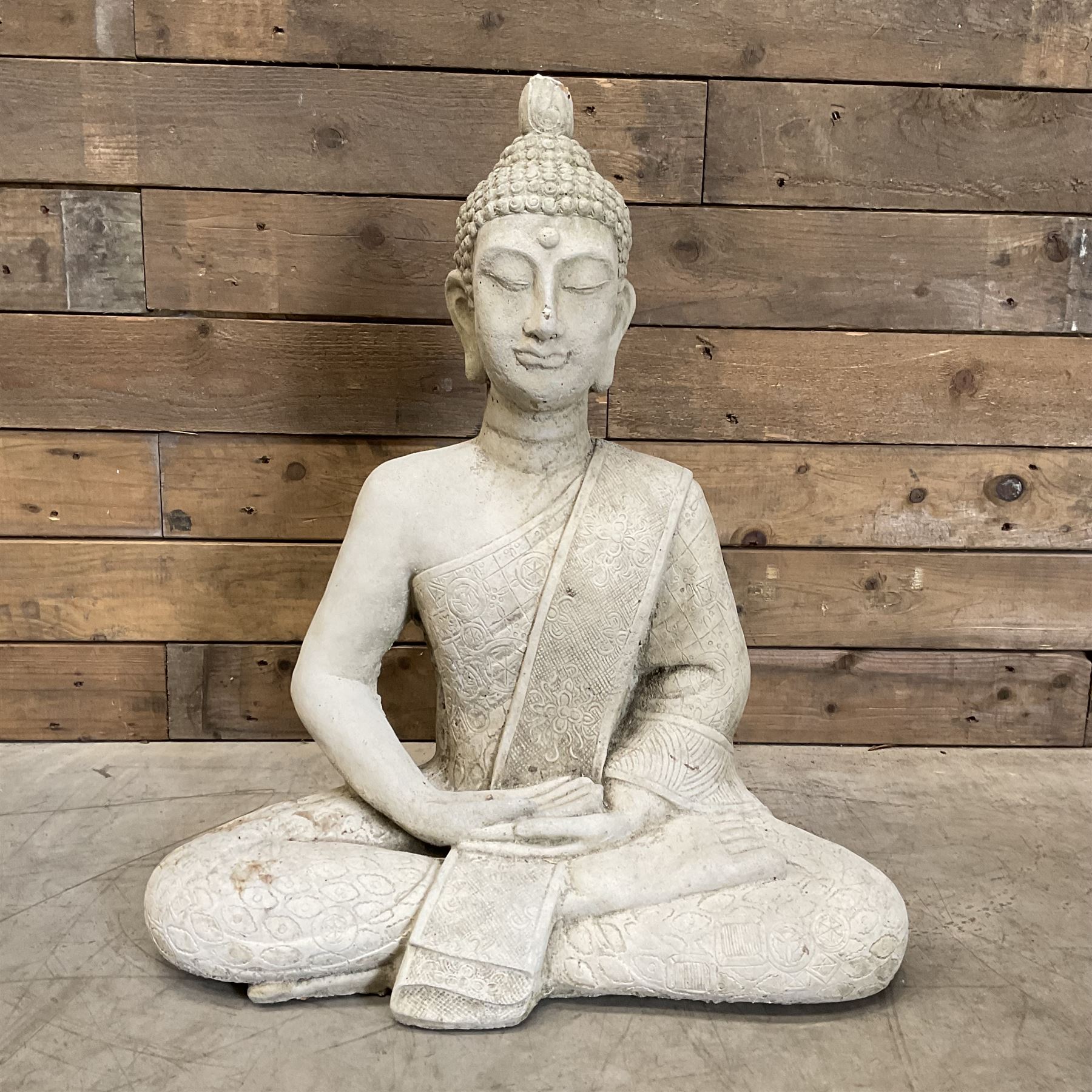 Composite garden Buddha figure and two gargoyle figures (3)