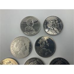 Seventeen Queen Elizabeth II United Kingdom five pound coins