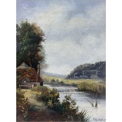CW Oswald (British 19th Century): Thatched Cottage Beside a Stream, oil on canvas signed 38cm x 27cm 