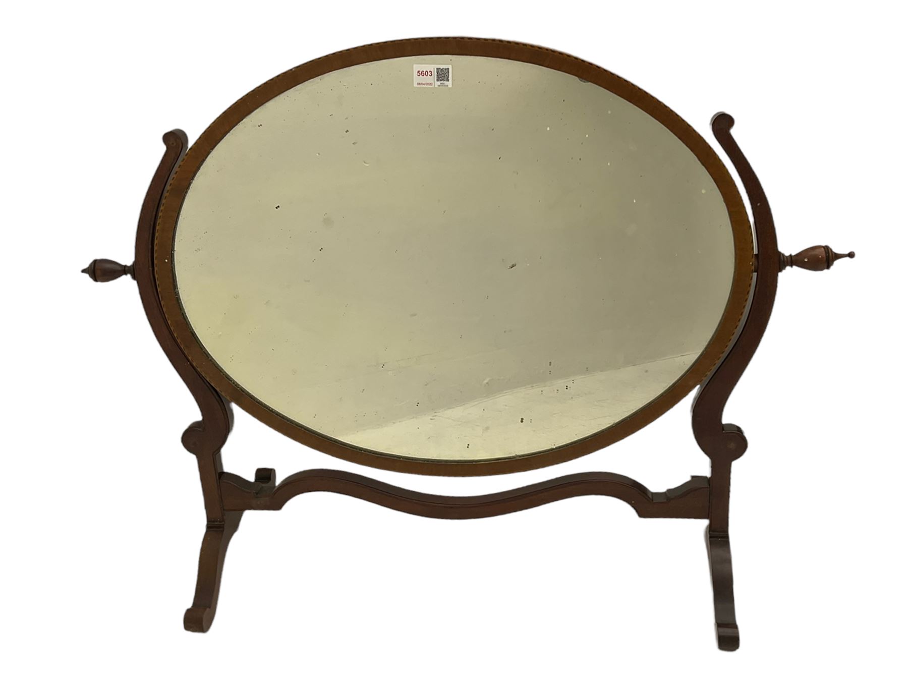 Early 20th century oval mahogany dressing table mirror (W82cm), a similar dressing table mirror, and two small 19th century swing mirrors (4)