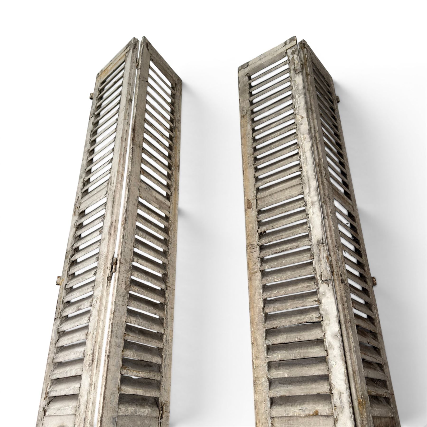 Two pairs of 19th century full height folding French Chateau louvre doors, pitch pine in cream painted finish, dimensions approx.