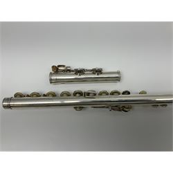 Rudall Carte & Co Ltd hallmarked silver three-piece flute; inscribed Rudall Carte & Co Ltd London No.51063; London 1986; in case marked Buffet Crampon Paris
