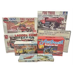Seven scale model assembly kits to include Airfix, Heller, Italeri etc in one box