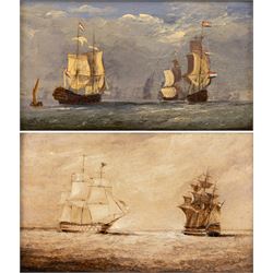Circle of John Ward of Hull (British 1798-1849): British and Dutch Ships at Sea, pair oils...
