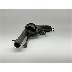 Mid-19th century 12mm (approx. .45cal.) six-shot pin fire revolver with single and double action, bears English proof marks, rifled barrel, fitted ejector rod and chequered walnut split grips L25cm