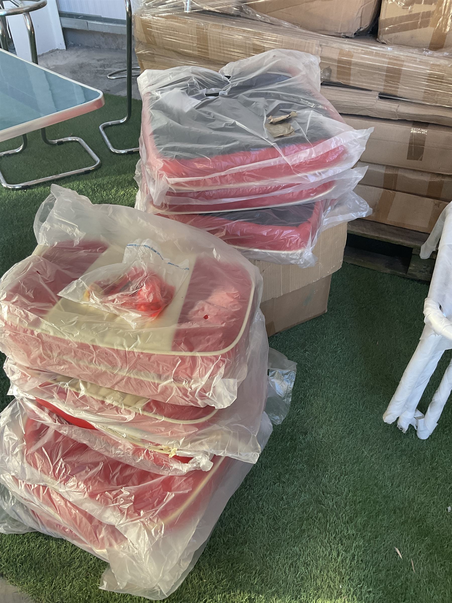 Job lot of American diner furniture, including stools, stainless steel tables, Set of six of american diner style two seater leather diner benches and other - THIS LOT IS TO BE COLLECTED BY APPOINTMENT FROM DUGGLEBY STORAGE, GREAT HILL, EASTFIELD, SCARBOROUGH, YO11 3TX