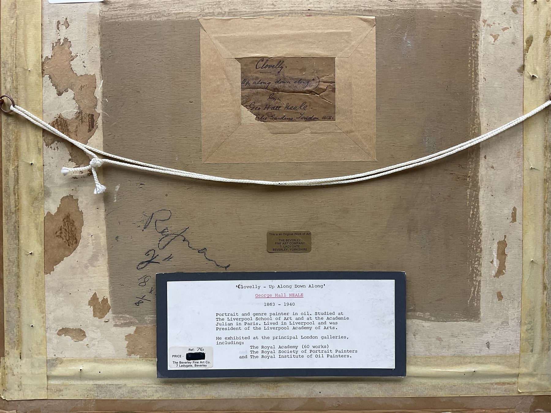 George Hall Neale (British 1863-1940): 'Clovelly - Up and Down Along', oil on board signed and dated 1919, original label verso 37cm x 45cm