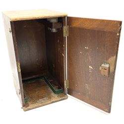 Black finished monocular microscope by Prior London No. 17372,  with pitchfork base and rack and pinion focusing, in original fitted wooden case with additional lenses, H32cm, together with Watts dumpy level, no. 116249, in a leather case