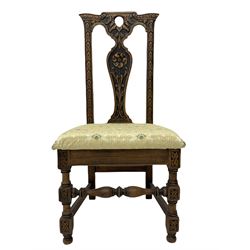 20th century carved oak hall chair, upholstered seat