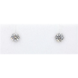  Pair of platinum round brilliant cut diamond stud ear-rings stamped Pt950 diamonds 0.3 carat  