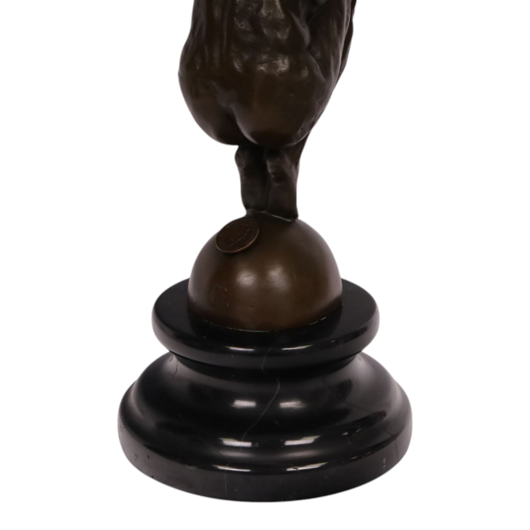 After Milo - bronze figure of a man in perfect balance, bearing signature and foundry mark, overall H29cm