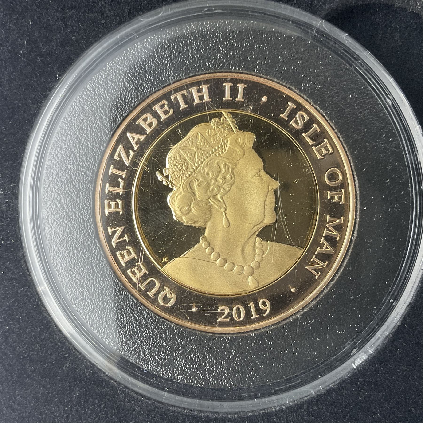 Queen Elizabeth II Isle of Man 2019 '75th Anniversary D-Day Leaders Churchill' gold proof two pound coin, cased with certificate