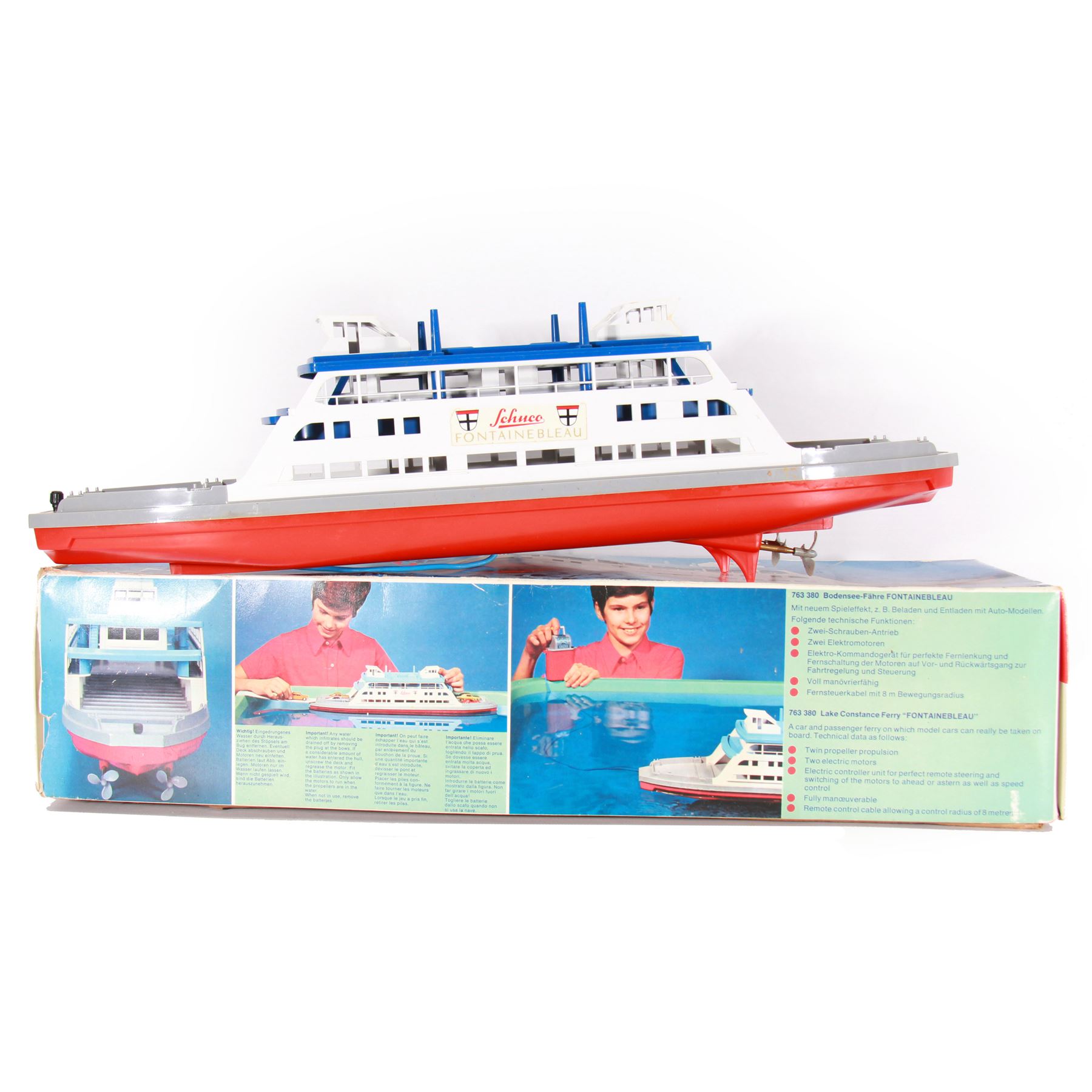 Schuco battery operated remote control model of a boat, Bondensee Fahre (Lake Constance Ferry) 'Fontainbleau', model no 763 380, boxed