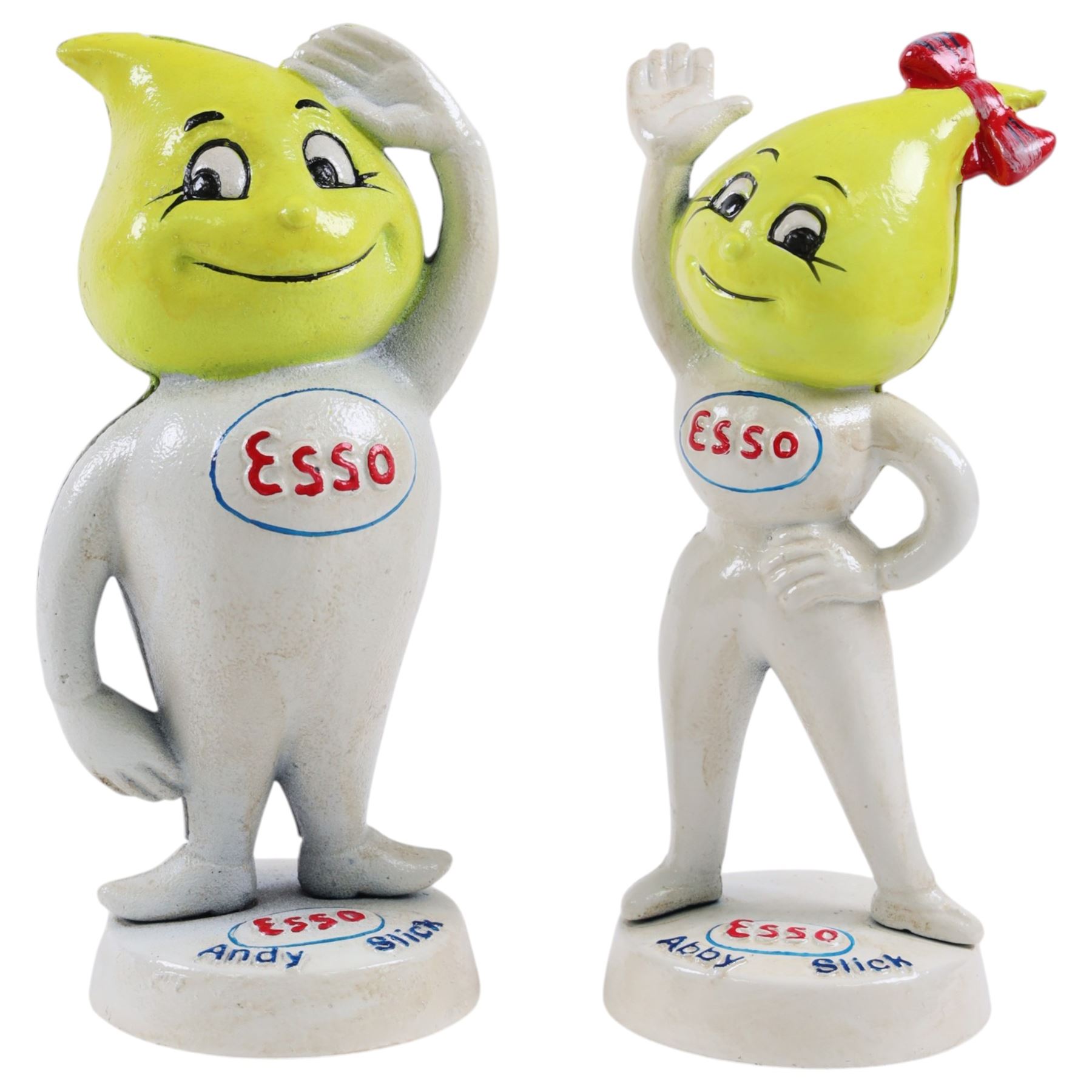 Pair of case reproduction Esso cast drip money banks, H24cm