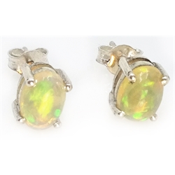  Pair of natural opal silver stud ear-rings stamped 925  